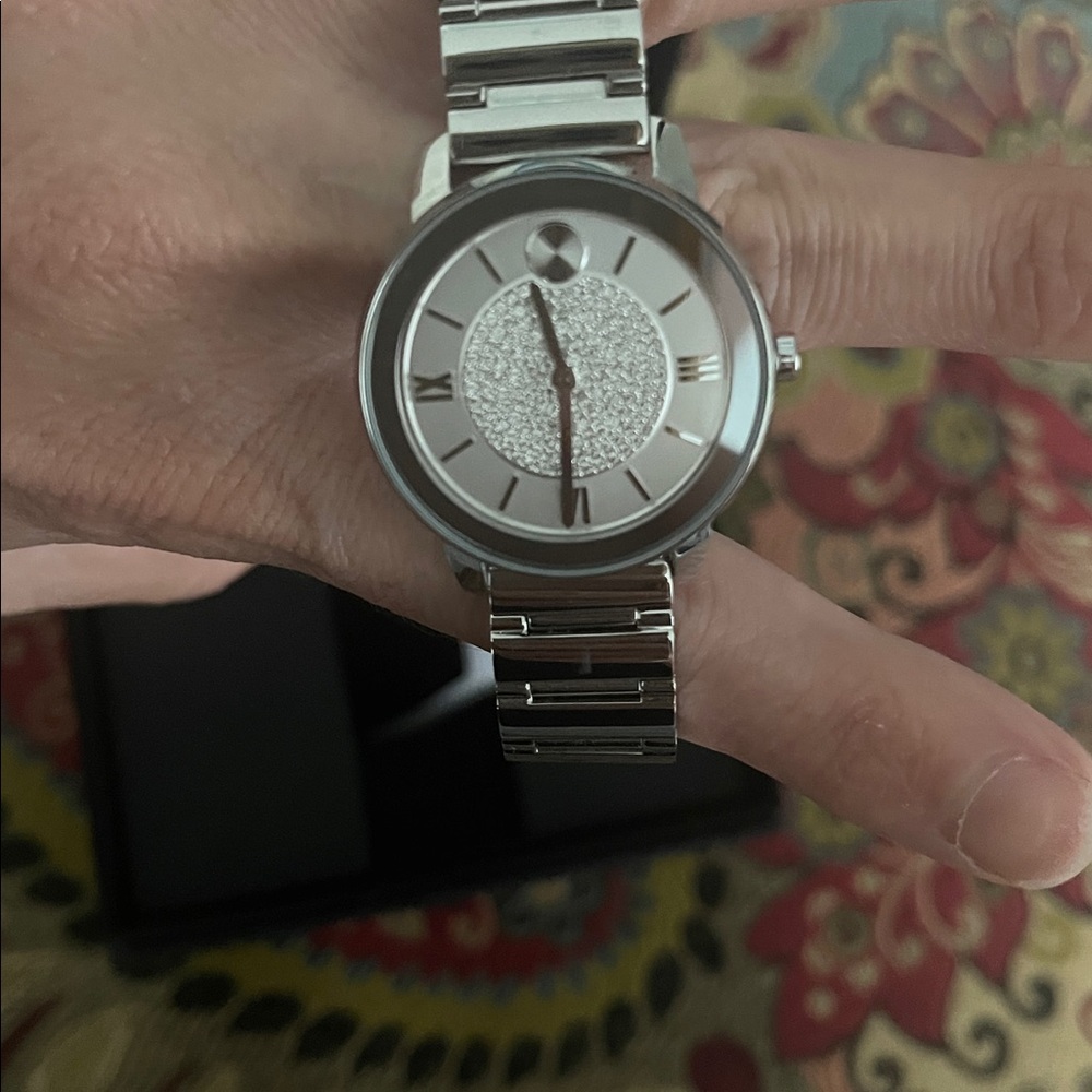 Movado Silver Timepiece with Crystal Accents - Picture 6 of 8